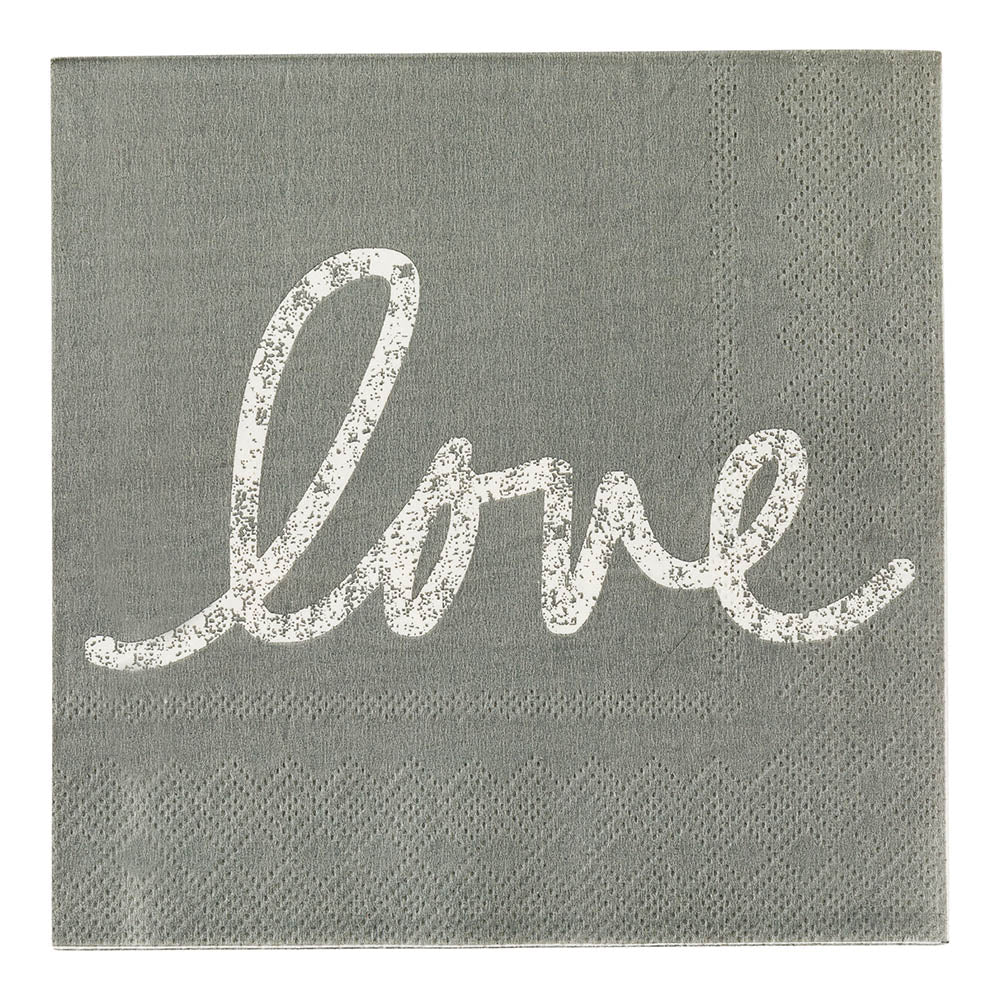 Luxenap Gray Paper Luncheon Napkin - Love, Script - 13" x 13" - 20 count box