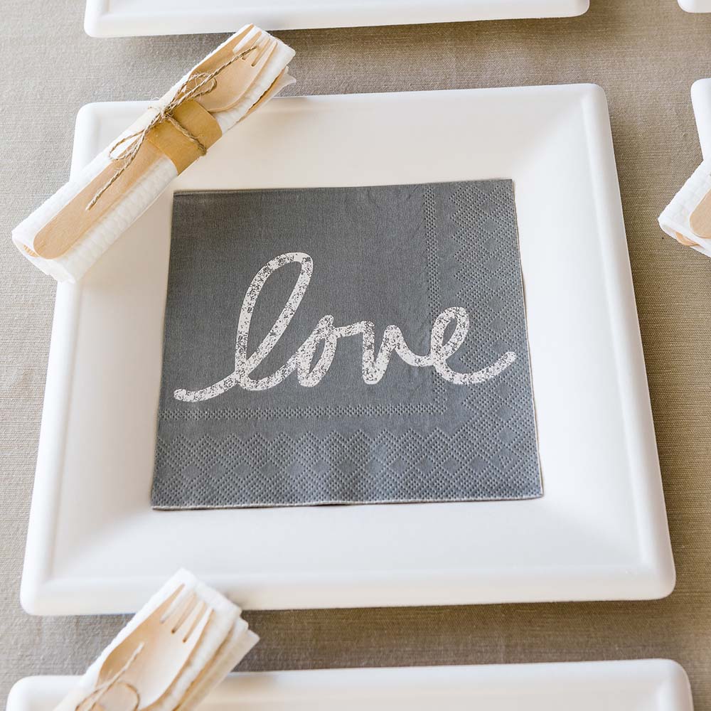 Luxenap Gray Paper Luncheon Napkin - Love, Script - 13" x 13" - 20 count box