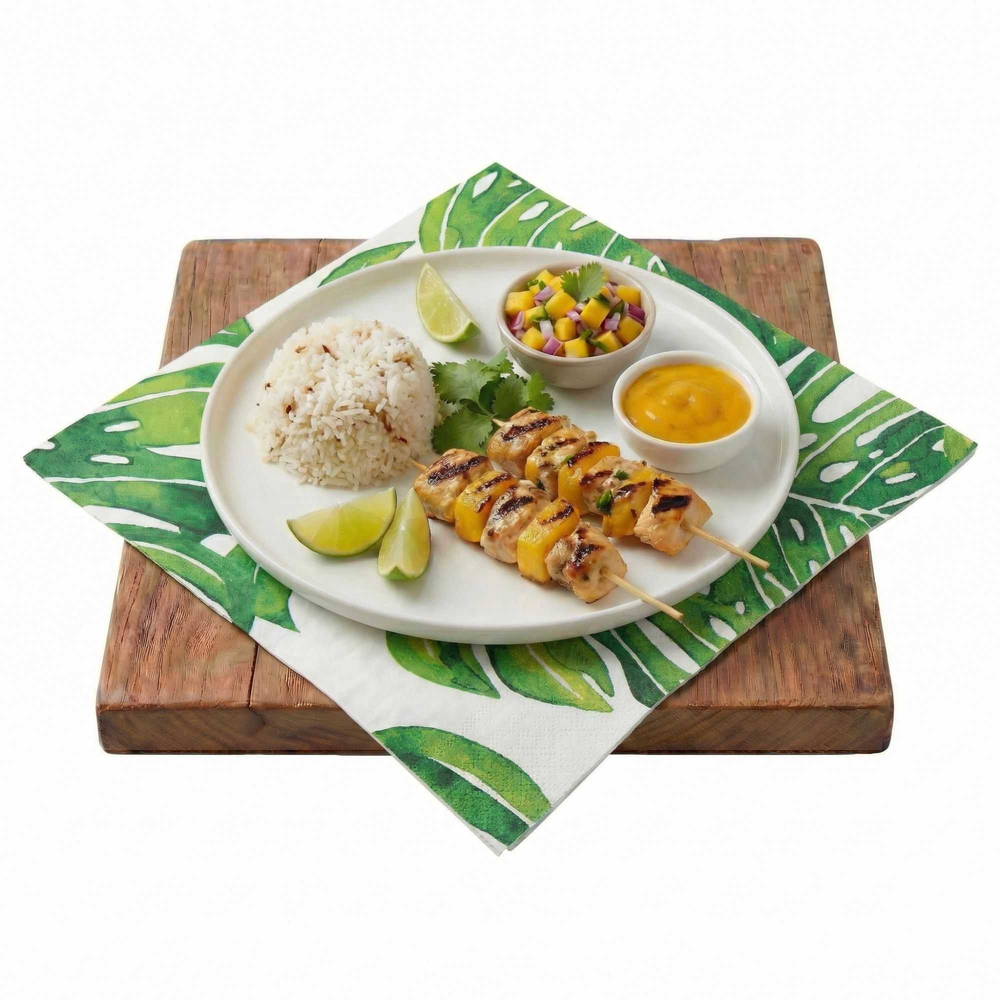 Luxenap White Paper Luncheon Napkin - Tropical Leaves - 13" x 13" - 20 count box