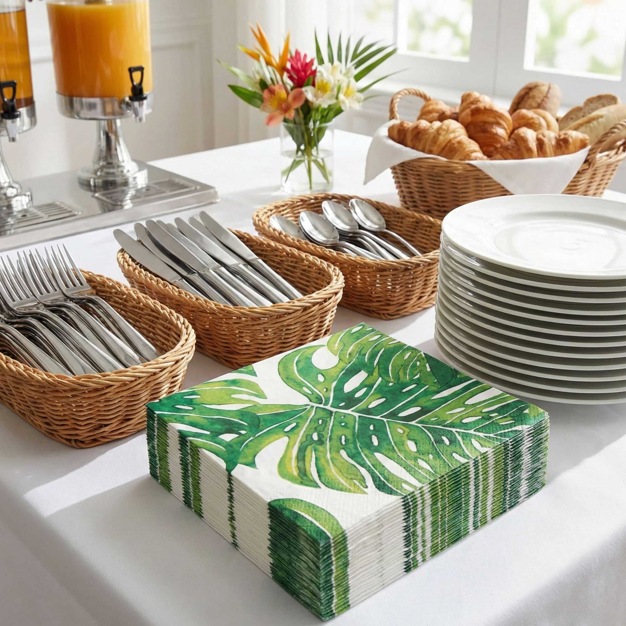 Luxenap White Paper Luncheon Napkin - Tropical Leaves - 13" x 13" - 20 count box