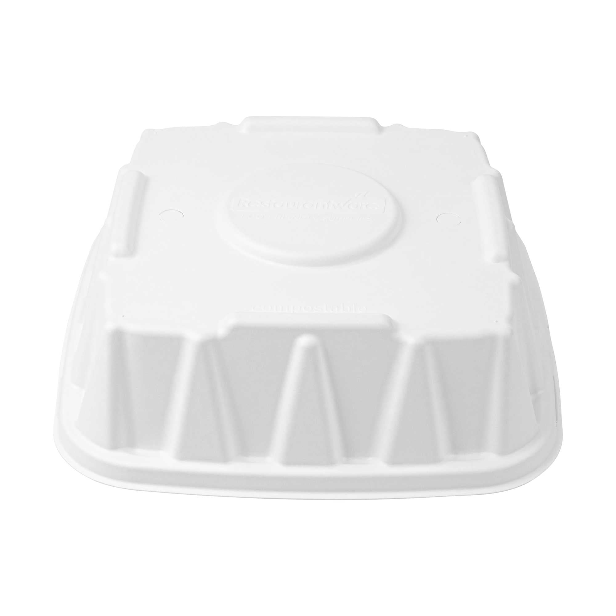 Pulp Safe No PFAS Added Square White Sugarcane/Bagasse Tray Lid - Home Compostable, Fits 12" - 100 count box