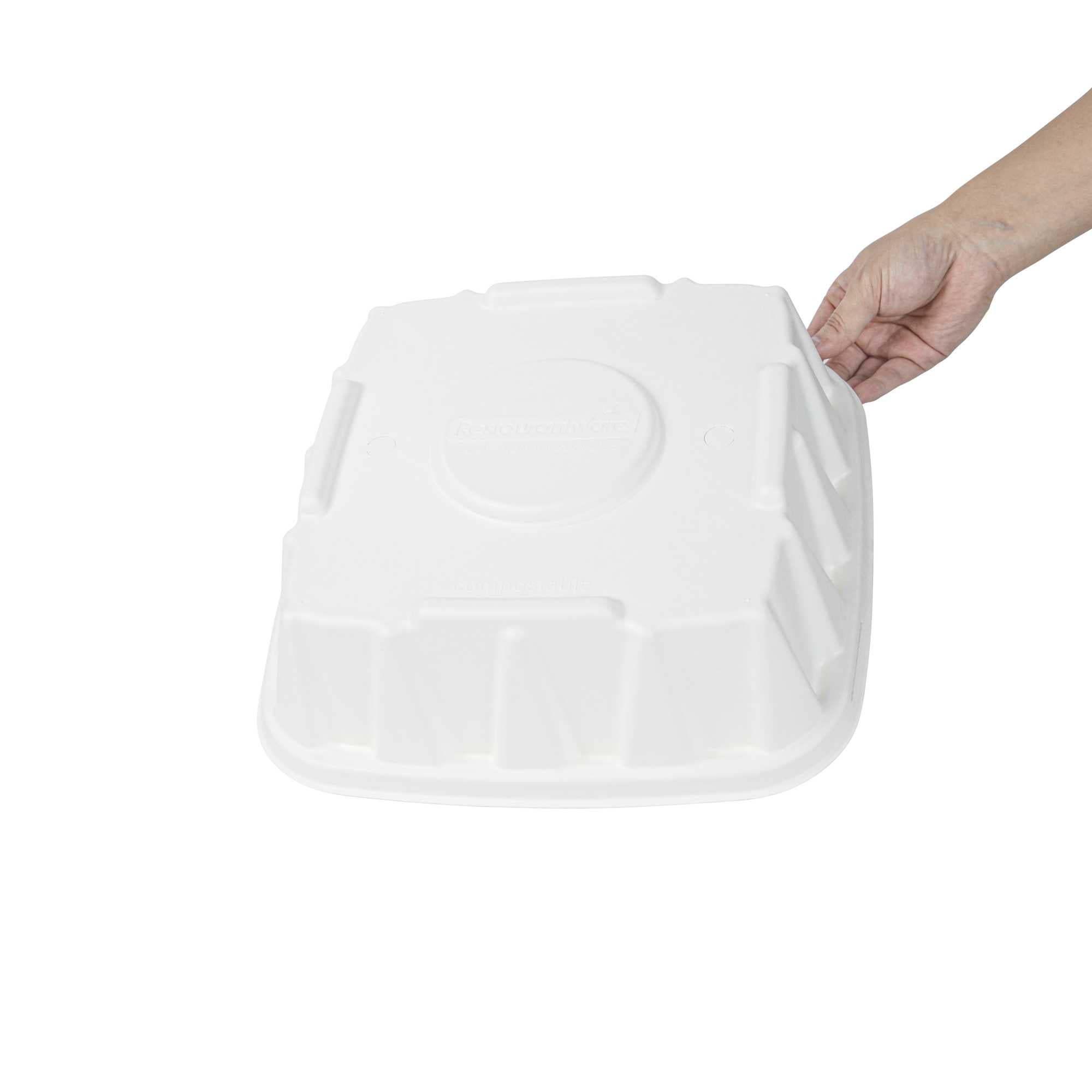 Pulp Safe No PFAS Added Square White Sugarcane/Bagasse Tray Lid - Home Compostable, Fits 12" - 100 count box