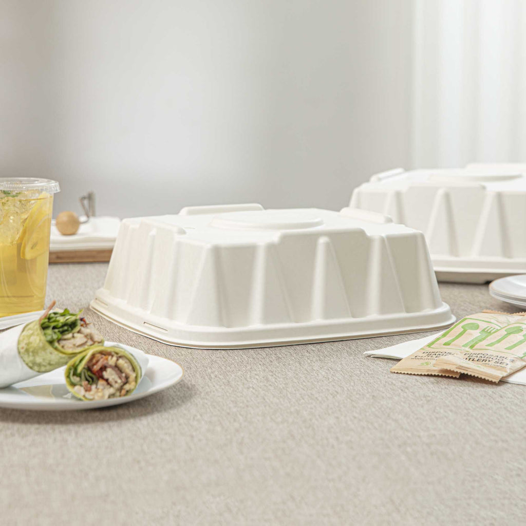 Pulp Safe No PFAS Added Square White Sugarcane/Bagasse Tray Lid - Home Compostable, Fits 12" - 100 count box