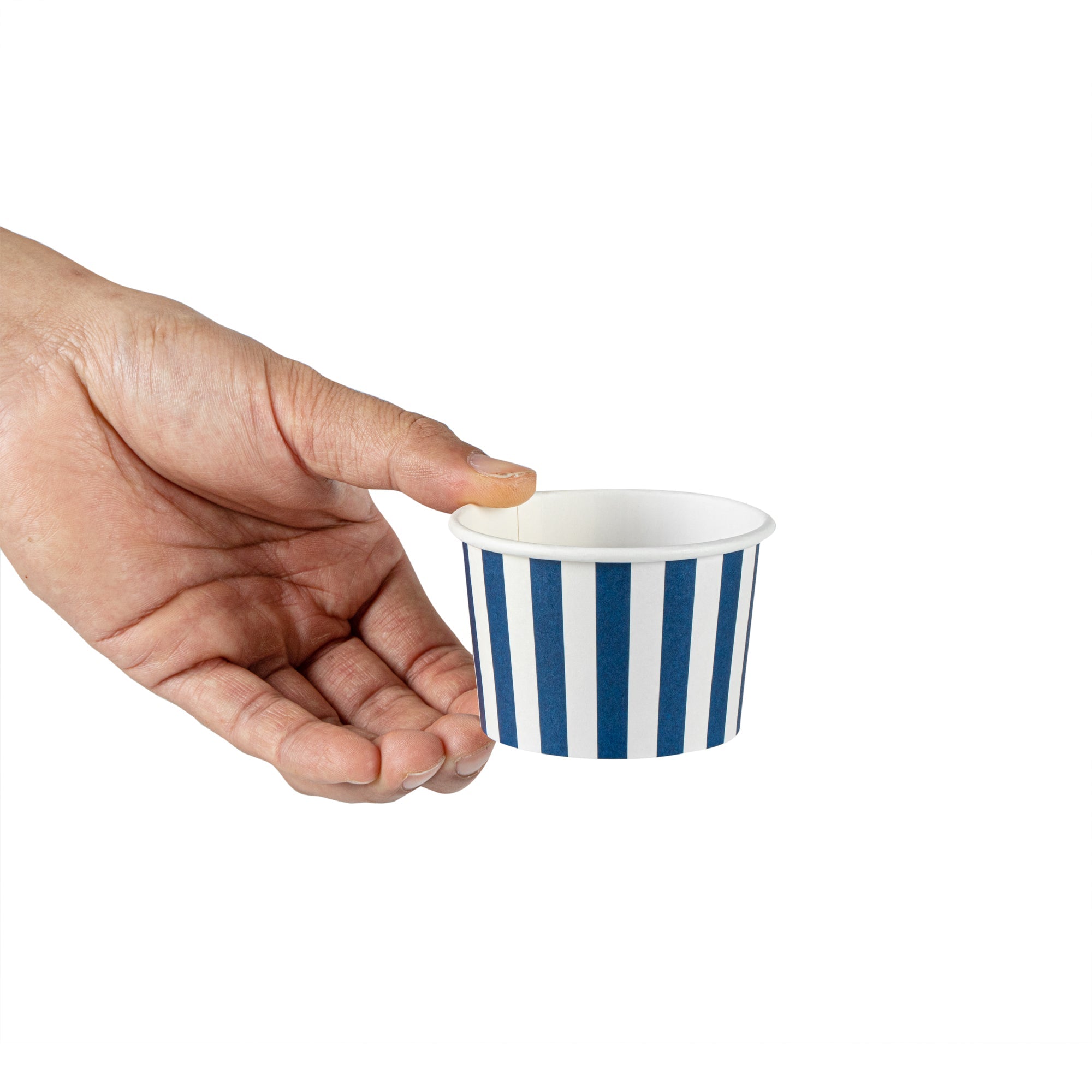 Coppetta 4 oz Round Blue and White Stripe Paper To Go Cup - 3" x 3" x 2 1/2" - 200 count box