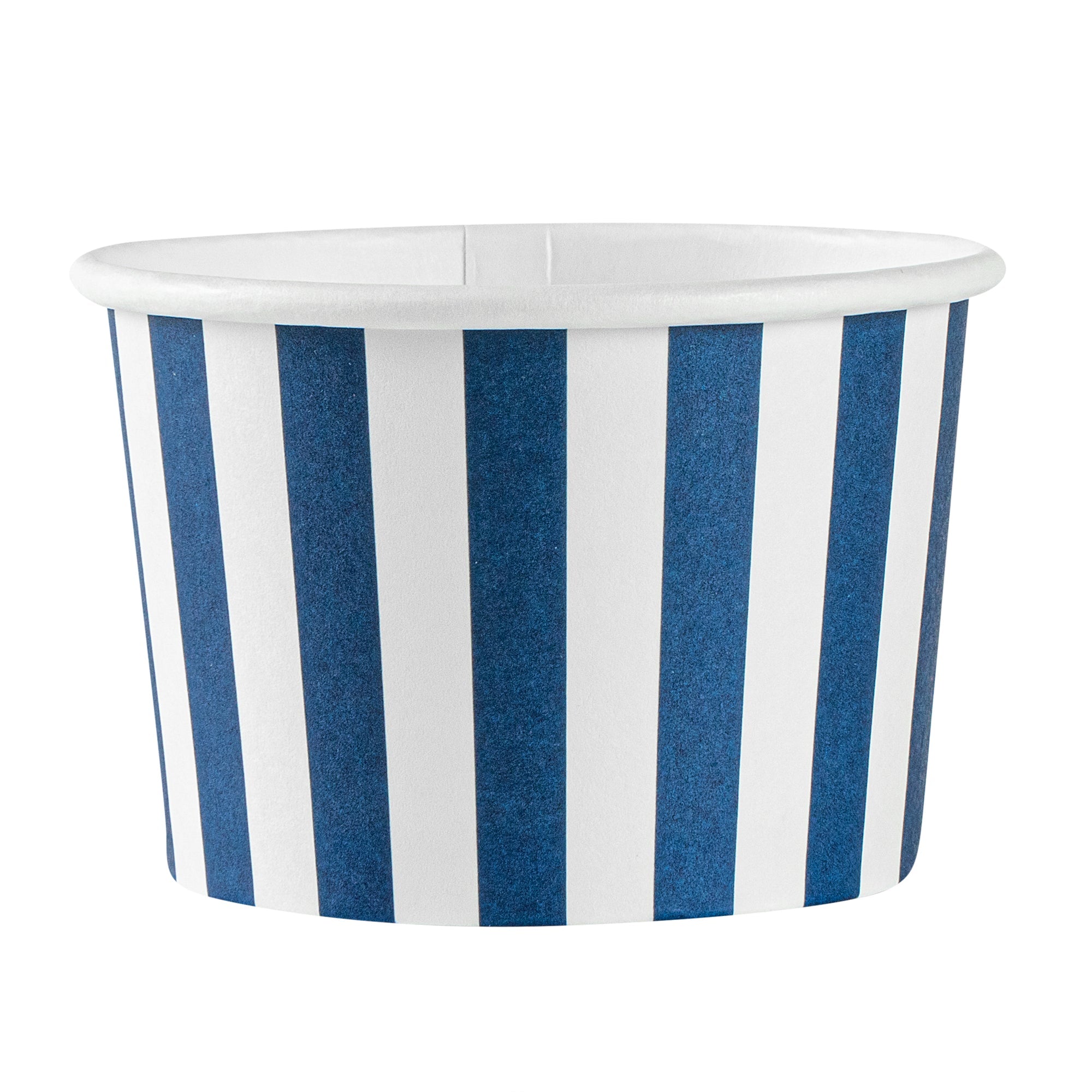 Coppetta 4 oz Round Blue and White Stripe Paper To Go Cup - 3" x 3" x 2 1/2" - 200 count box