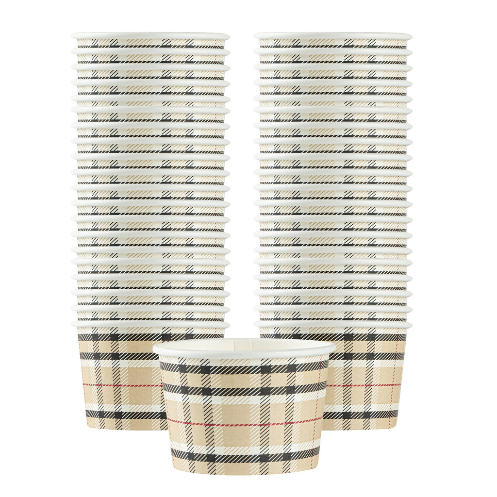 Coppetta 4 oz Round Plaid Paper To Go Cup - 3" x 3" x 2 1/2" - 50 count box