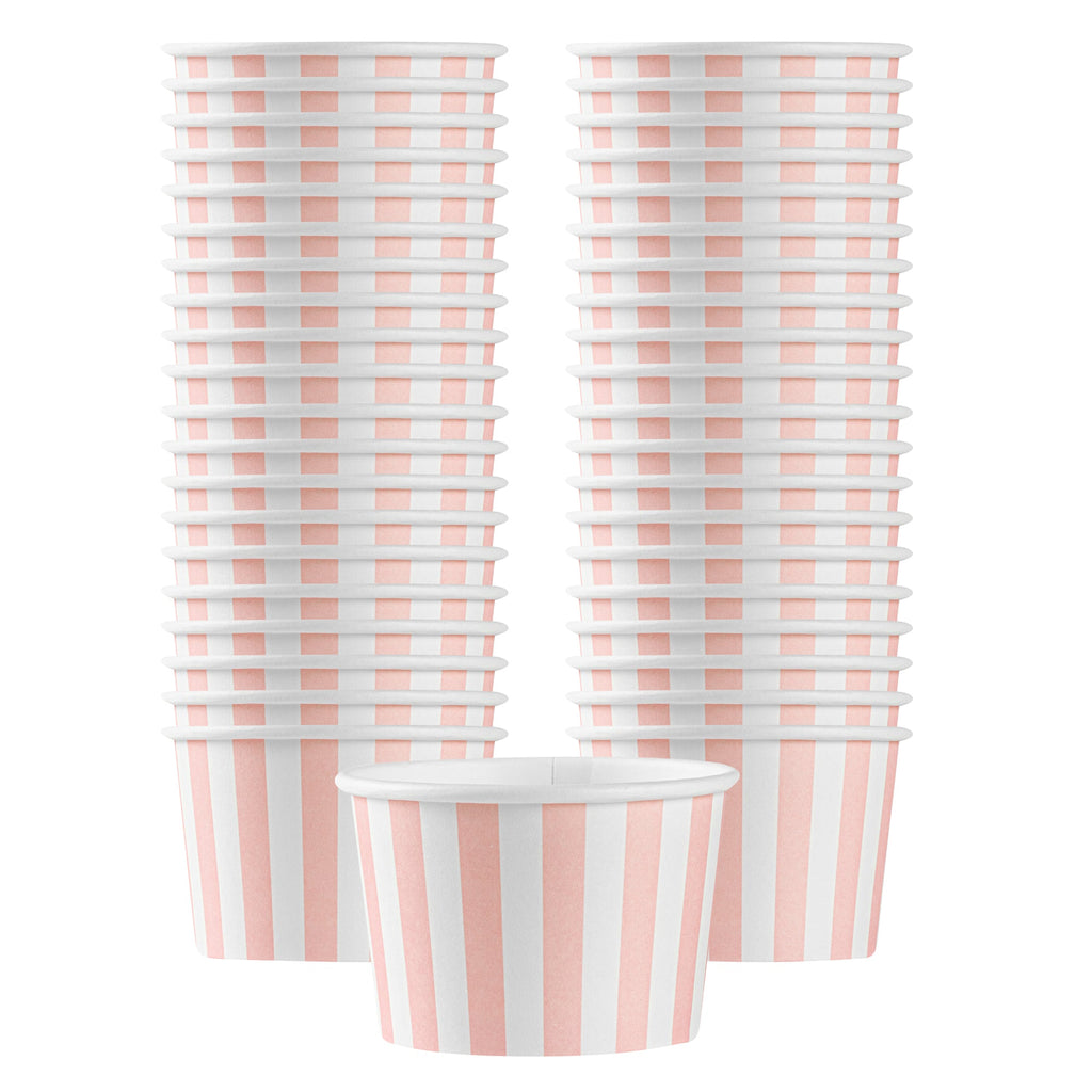 Coppetta 4 oz Round Pink and White Stripe Paper To Go Cup - 3" x 3" x 2 1/2" - 50 count box