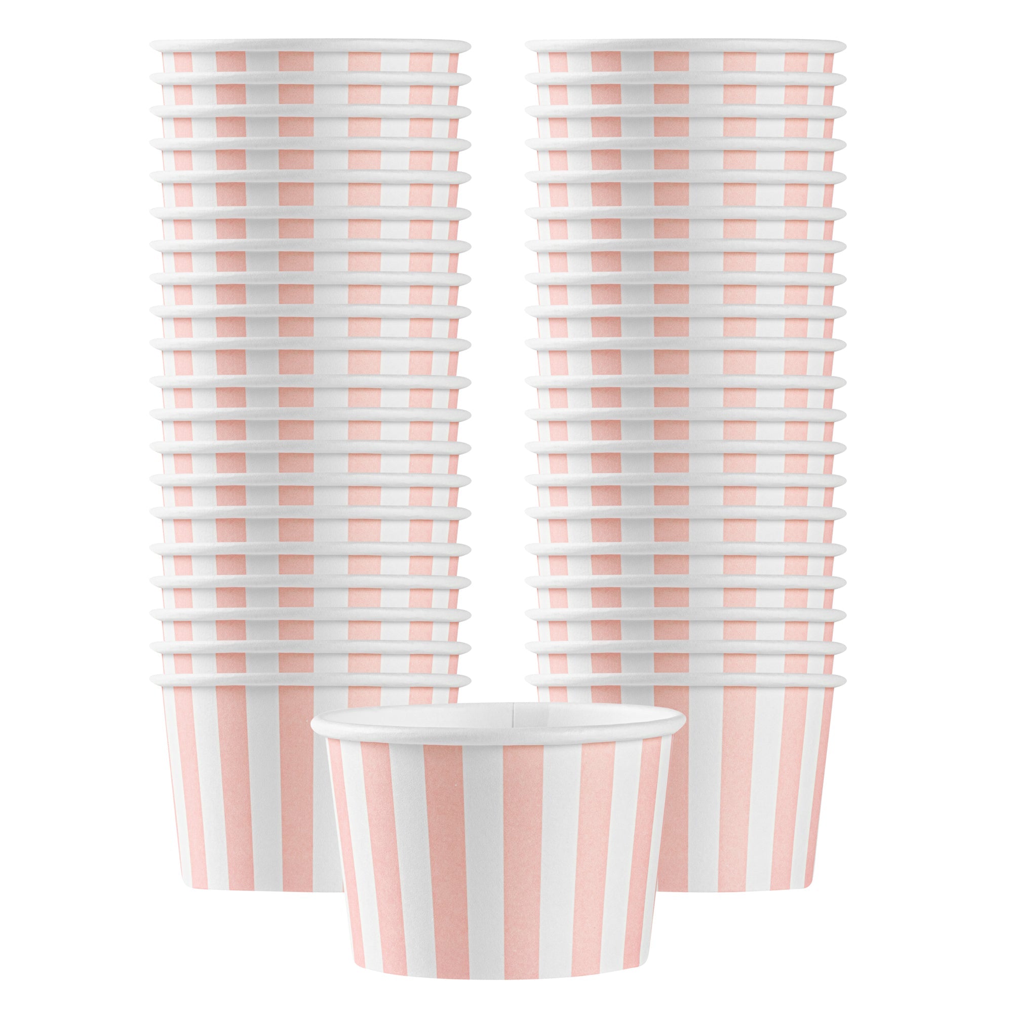Coppetta 4 oz Round Pink and White Stripe Paper To Go Cup - 3" x 3" x 2 1/2" - 50 count box