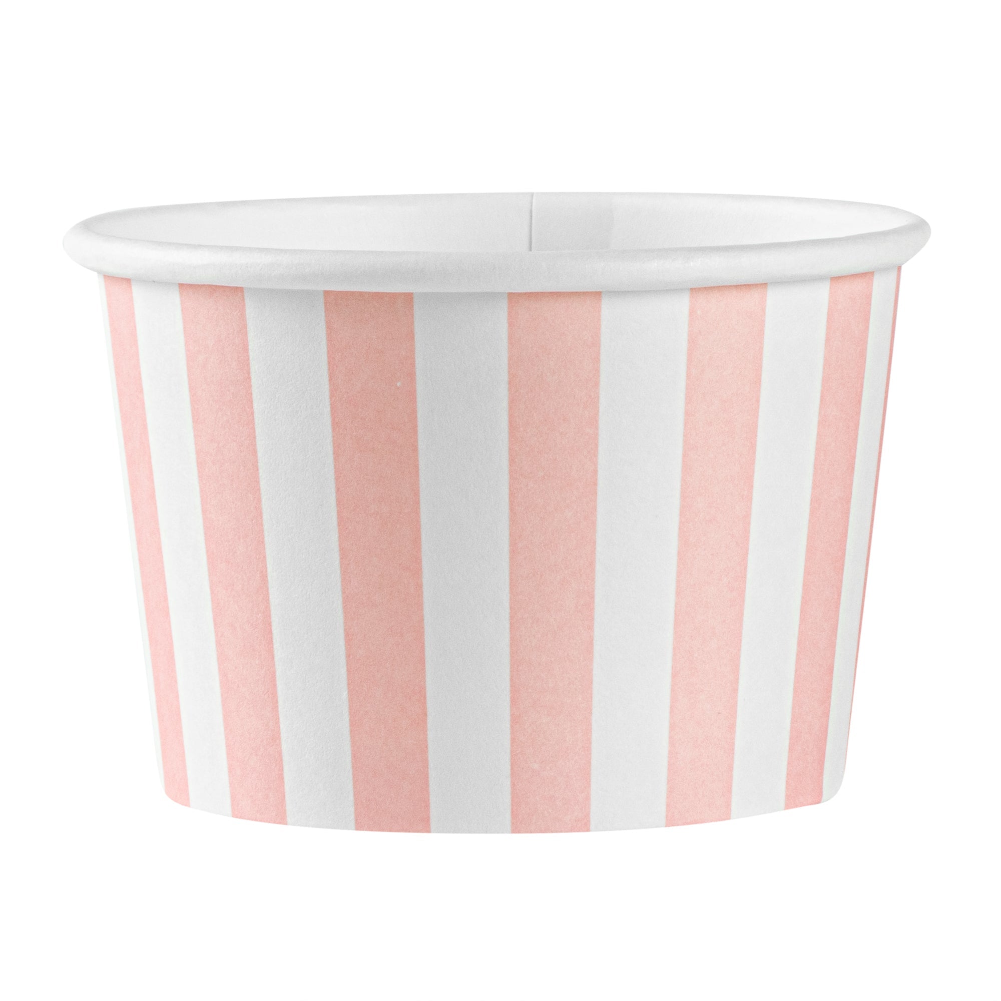 Coppetta 4 oz Round Pink and White Stripe Paper To Go Cup - 3" x 3" x 2 1/2" - 50 count box
