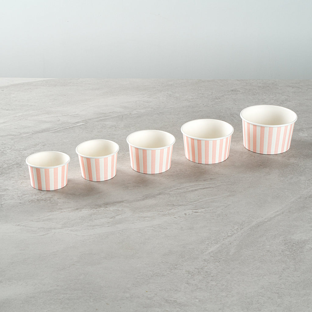 Coppetta 4 oz Round Pink and White Stripe Paper To Go Cup - 3" x 3" x 2 1/2" - 50 count box