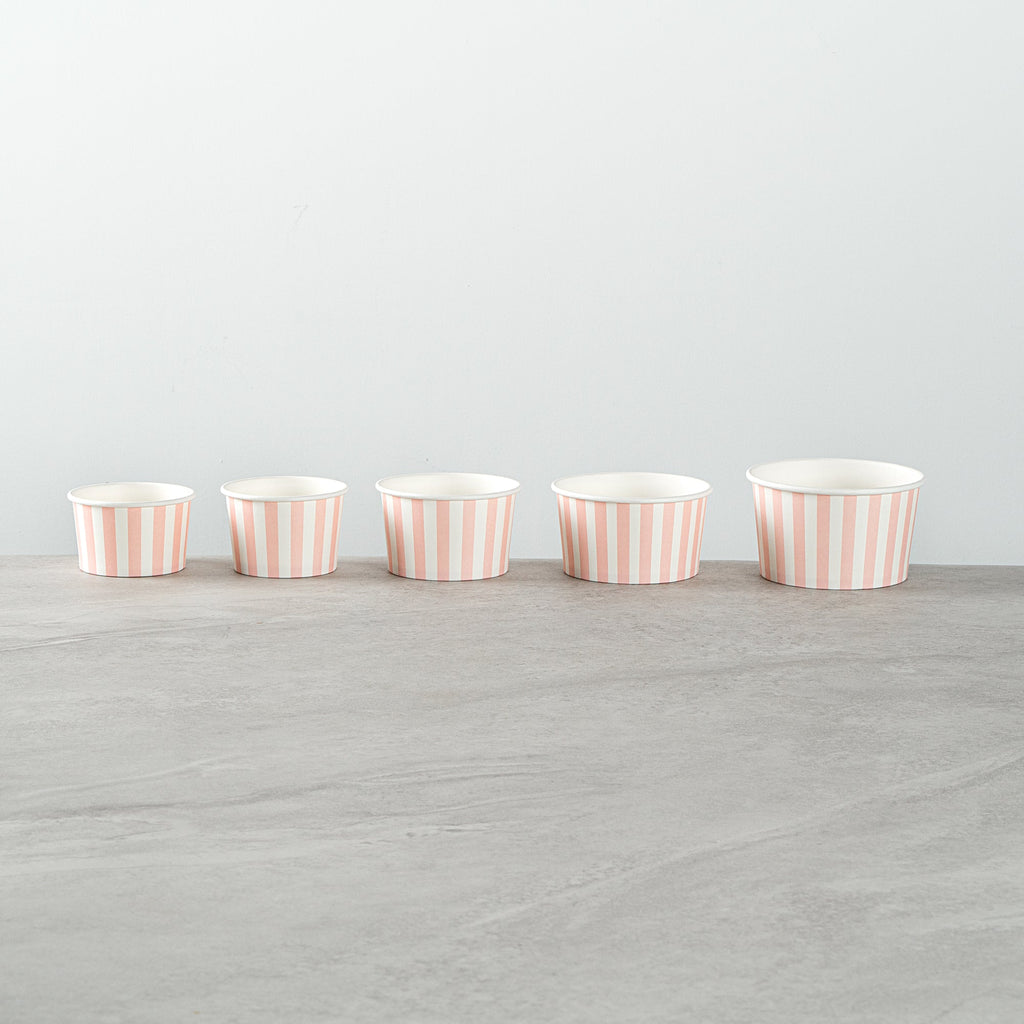 Coppetta 4 oz Round Pink and White Stripe Paper To Go Cup - 3" x 3" x 2 1/2" - 50 count box