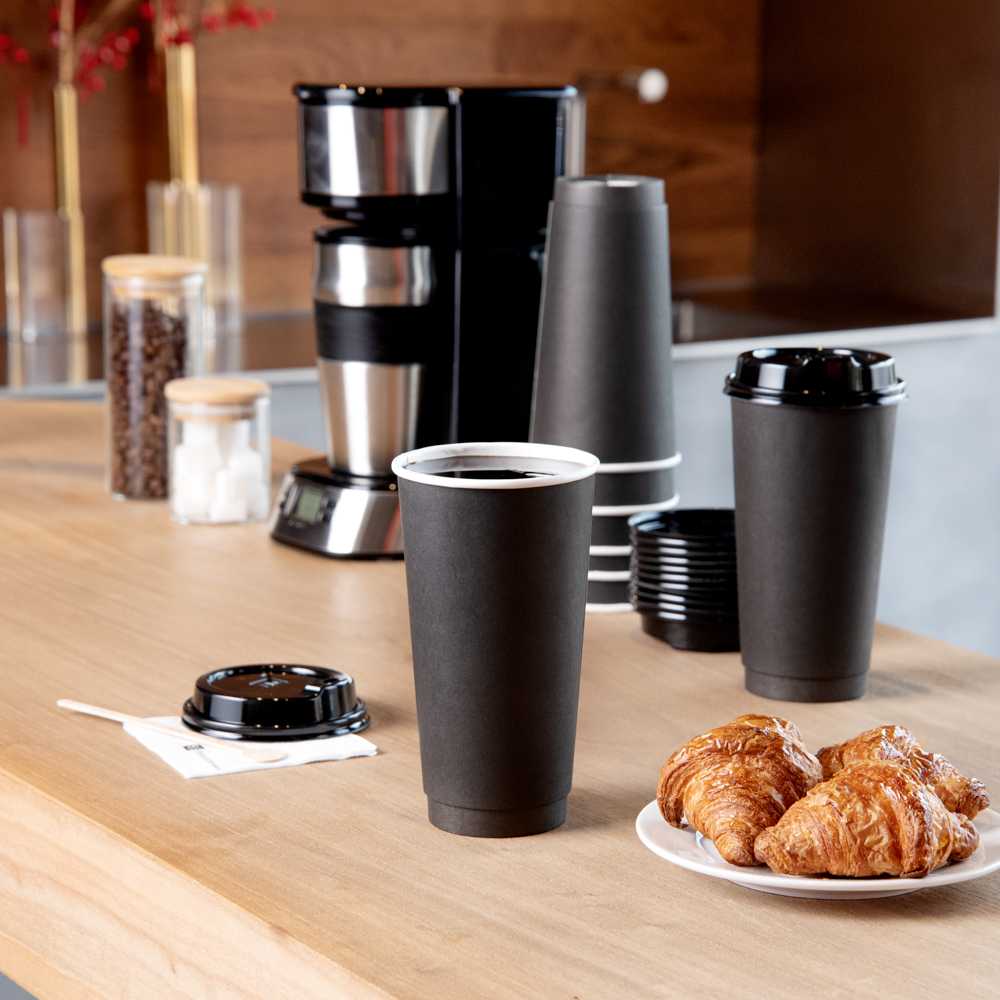 Restpresso 20 oz Black Paper Coffee Cup - Double Wall - 3 1/2" x 3 1/2" x 6 1/4" - 250 count box