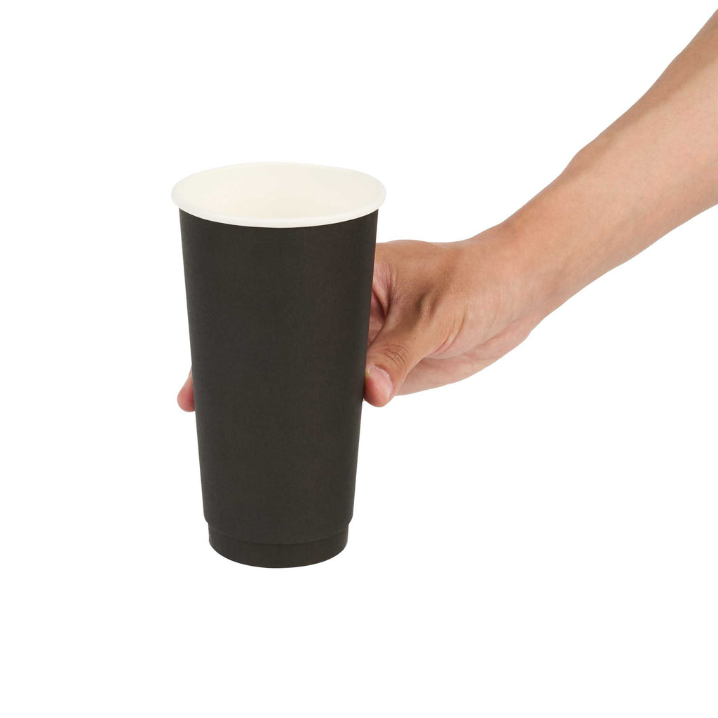 Restpresso 20 oz Black Paper Coffee Cup - Double Wall - 3 1/2" x 3 1/2" x 6 1/4" - 250 count box