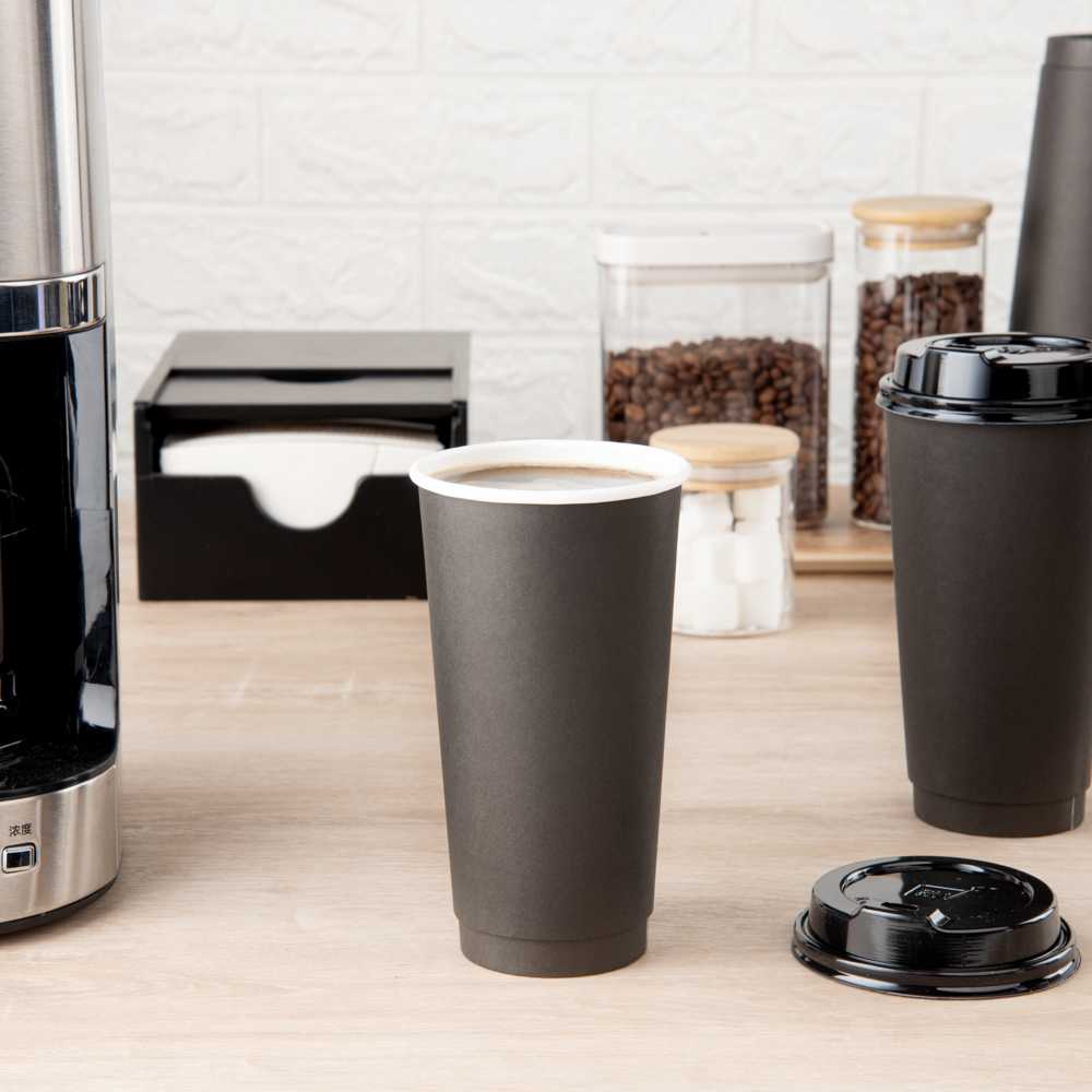 Restpresso 20 oz Black Paper Coffee Cup - Double Wall - 3 1/2" x 3 1/2" x 6 1/4" - 250 count box