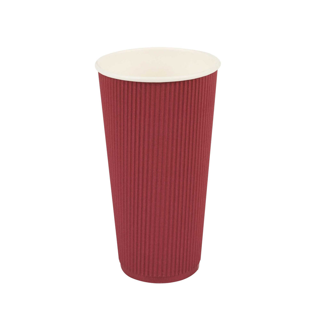 Restpresso 20 oz Crimson Paper Coffee Cup - Ripple Wall - 3 1/2" x 3 1/2" x 6 1/4" - 10 count box