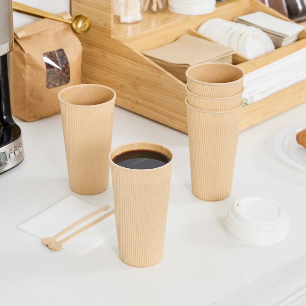 Restpresso 20 oz Kraft Paper Coffee Cup - Ripple Wall - 3 1/2" x 3 1/2" x 6 1/4" - 250 count box