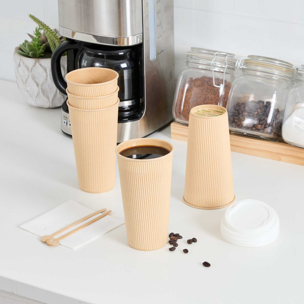 Restpresso 20 oz Kraft Paper Coffee Cup - Ripple Wall - 3 1/2" x 3 1/2" x 6 1/4" - 250 count box