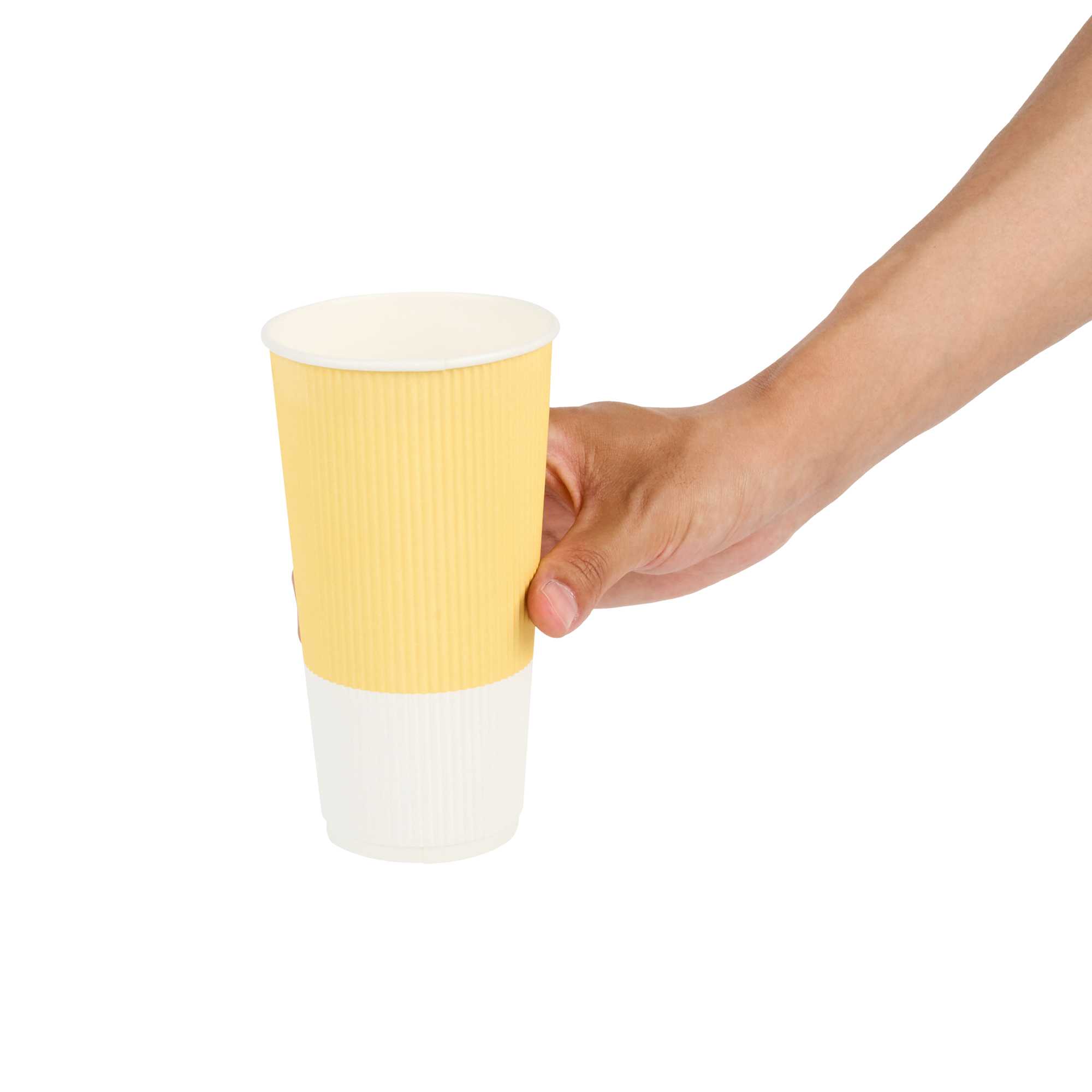 Restpresso 20 oz Light Yellow Paper Coffee Cup - Ripple Wall - 3 1/2" x 3 1/2" x 6 1/4" - 250 count box