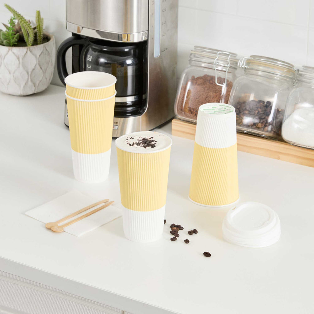 Restpresso 20 oz Light Yellow Paper Coffee Cup - Ripple Wall - 3 1/2" x 3 1/2" x 6 1/4" - 250 count box