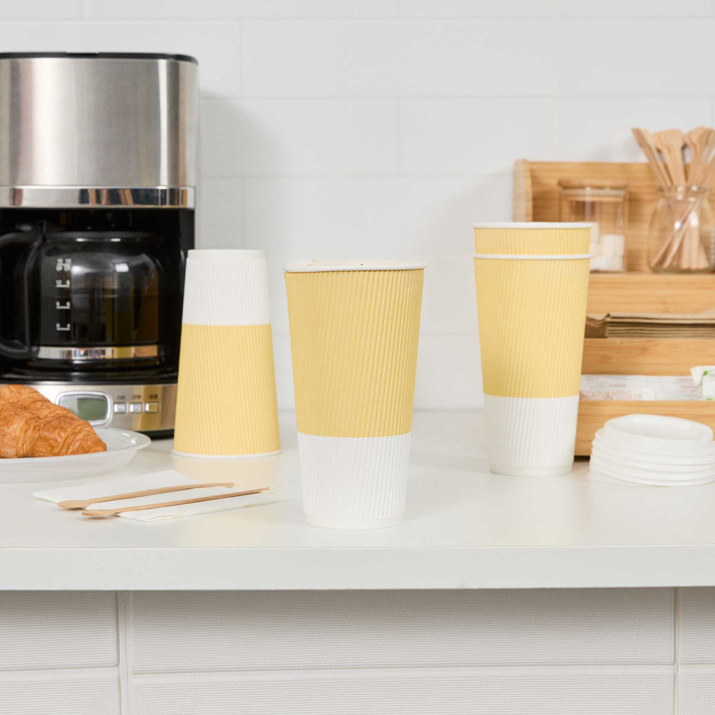 Restpresso 20 oz Light Yellow Paper Coffee Cup - Ripple Wall - 3 1/2" x 3 1/2" x 6 1/4" - 250 count box