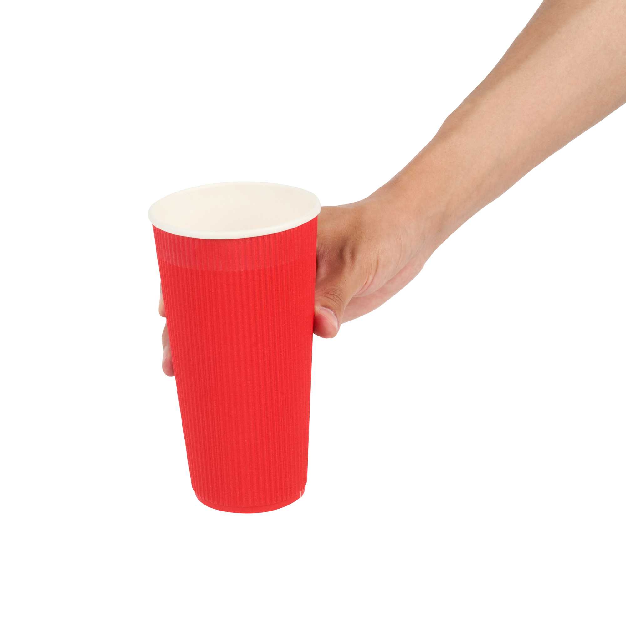 Restpresso 20 oz Red Paper Coffee Cup - Ripple Wall - 3 1/2" x 3 1/2" x 6 1/4" - 10 count box