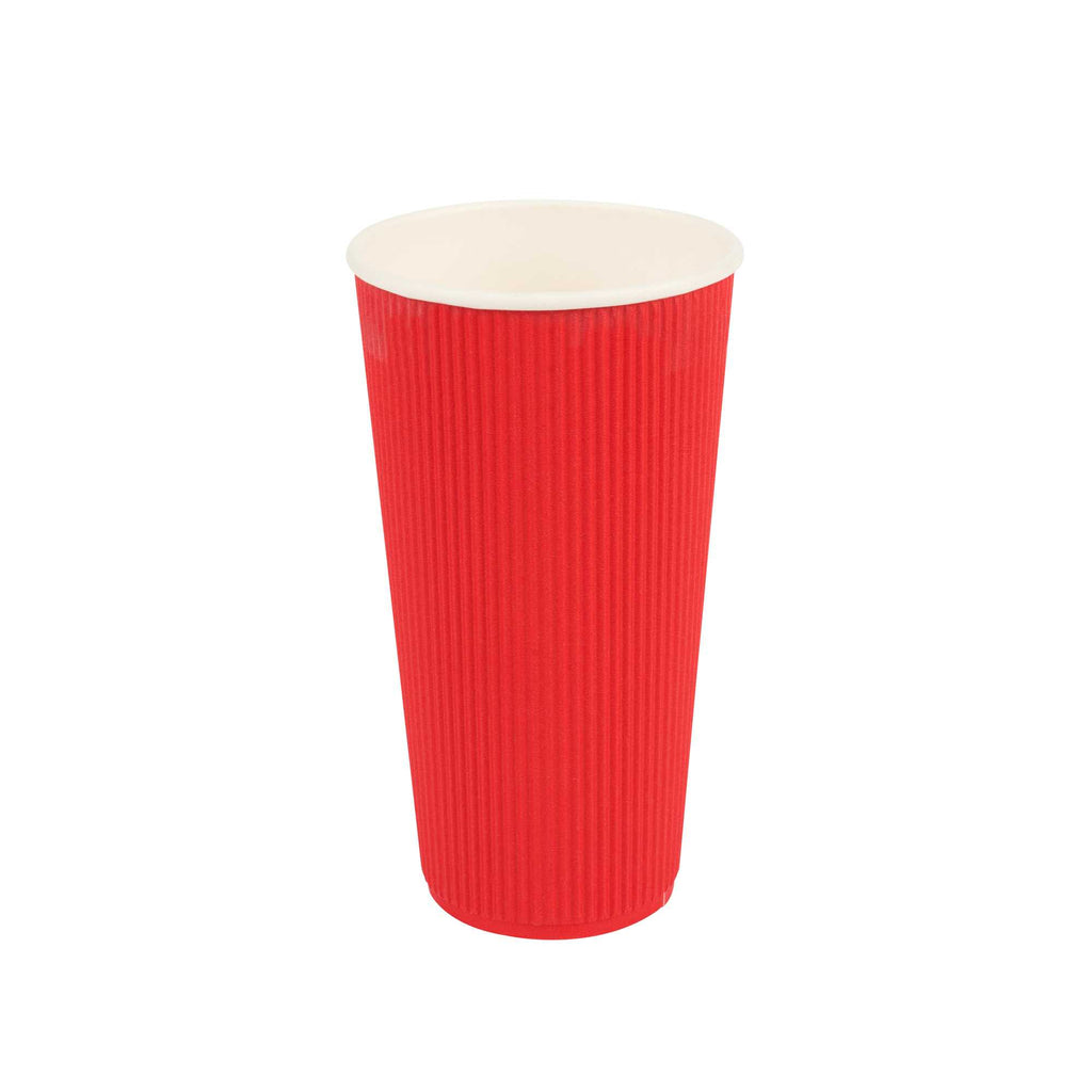 Restpresso 20 oz Red Paper Coffee Cup - Ripple Wall - 3 1/2" x 3 1/2" x 6 1/4" - 10 count box