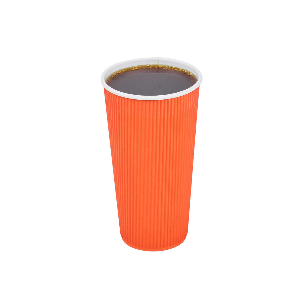 Restpresso 20 oz Tangerine Orange Paper Coffee Cup - Ripple Wall - 3 1/2" x 3 1/2" x 6 1/4" - 10 count box