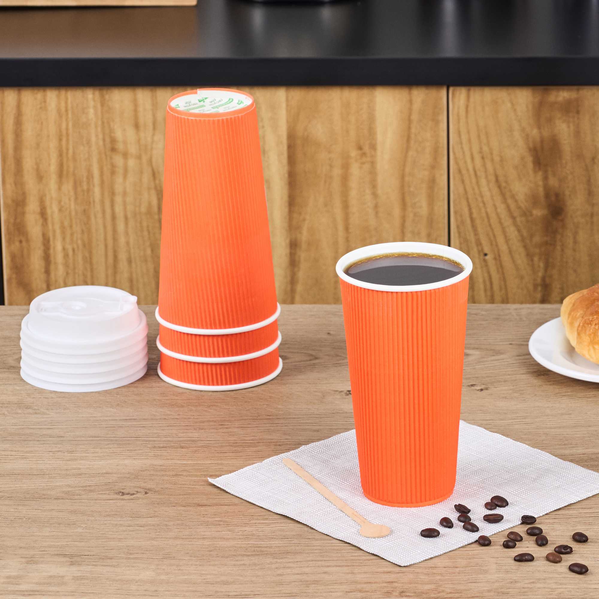 Restpresso 20 oz Tangerine Orange Paper Coffee Cup - Ripple Wall - 3 1/2" x 3 1/2" x 6 1/4" - 10 count box