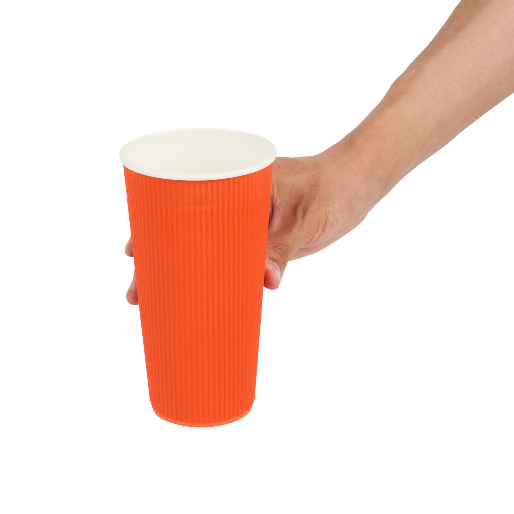 Restpresso 20 oz Tangerine Orange Paper Coffee Cup - Ripple Wall - 3 1/2" x 3 1/2" x 6 1/4" - 10 count box