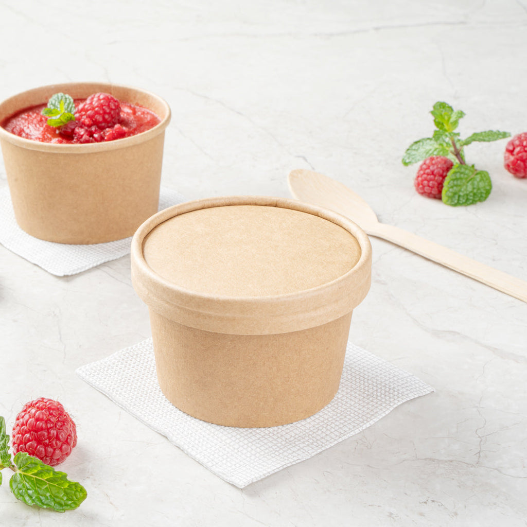 Coppetta Round Kraft Paper To Go Cup Lid - Fits 5 oz - 3 1/2" x 3 1/2" x 1/2" - 50 count box