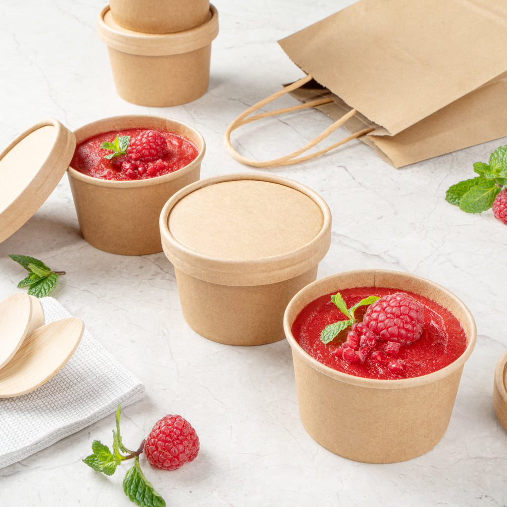 Coppetta Round Kraft Paper To Go Cup Lid - Fits 5 oz - 3 1/2" x 3 1/2" x 1/2" - 50 count box