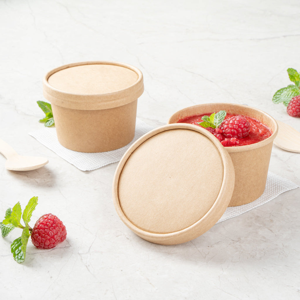 Coppetta Round Kraft Paper To Go Cup Lid - Fits 5 oz - 3 1/2" x 3 1/2" x 1/2" - 50 count box