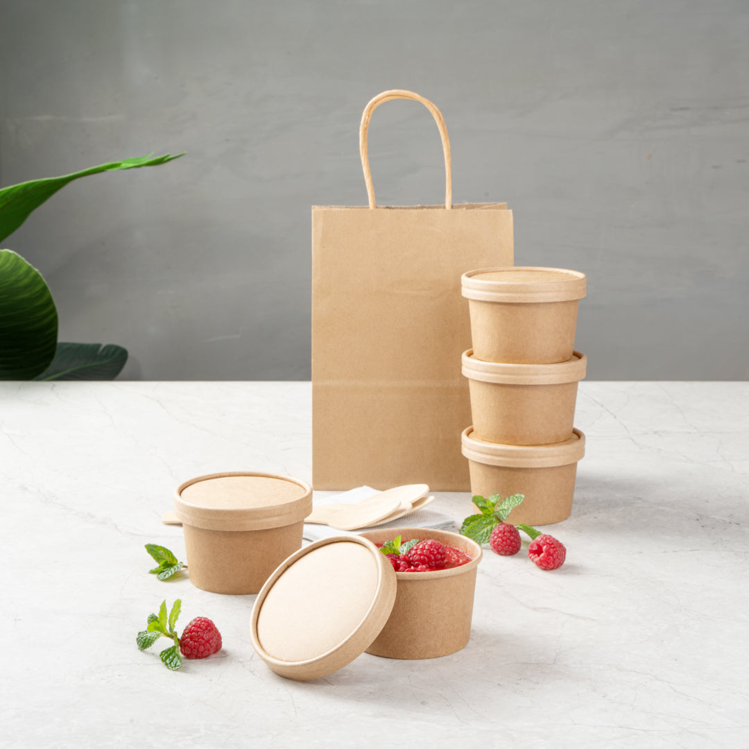 Coppetta Round Kraft Paper To Go Cup Lid - Fits 5 oz - 3 1/2" x 3 1/2" x 1/2" - 50 count box
