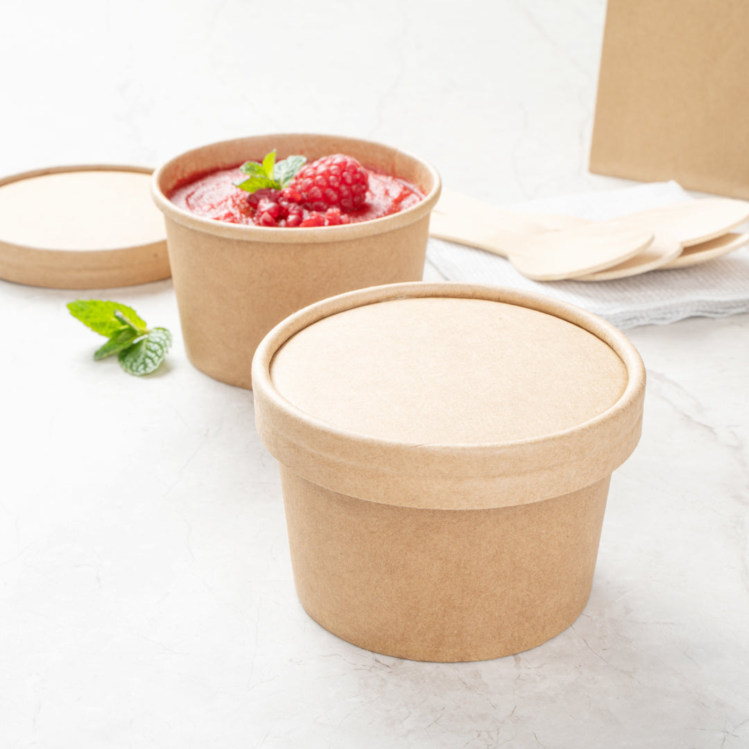 Coppetta Round Kraft Paper To Go Cup Lid - Fits 5 oz - 3 1/2" x 3 1/2" x 1/2" - 50 count box
