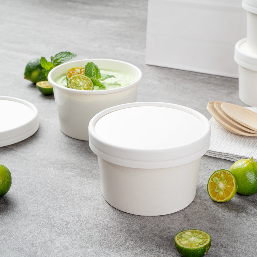 Coppetta Round White Paper To Go Cup Lid - Fits 5 oz - 3 1/2" x 3 1/2" x 1/2" - 50 count box