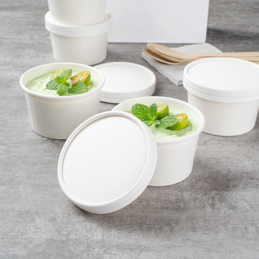 Coppetta Round White Paper To Go Cup Lid - Fits 5 oz - 3 1/2" x 3 1/2" x 1/2" - 50 count box