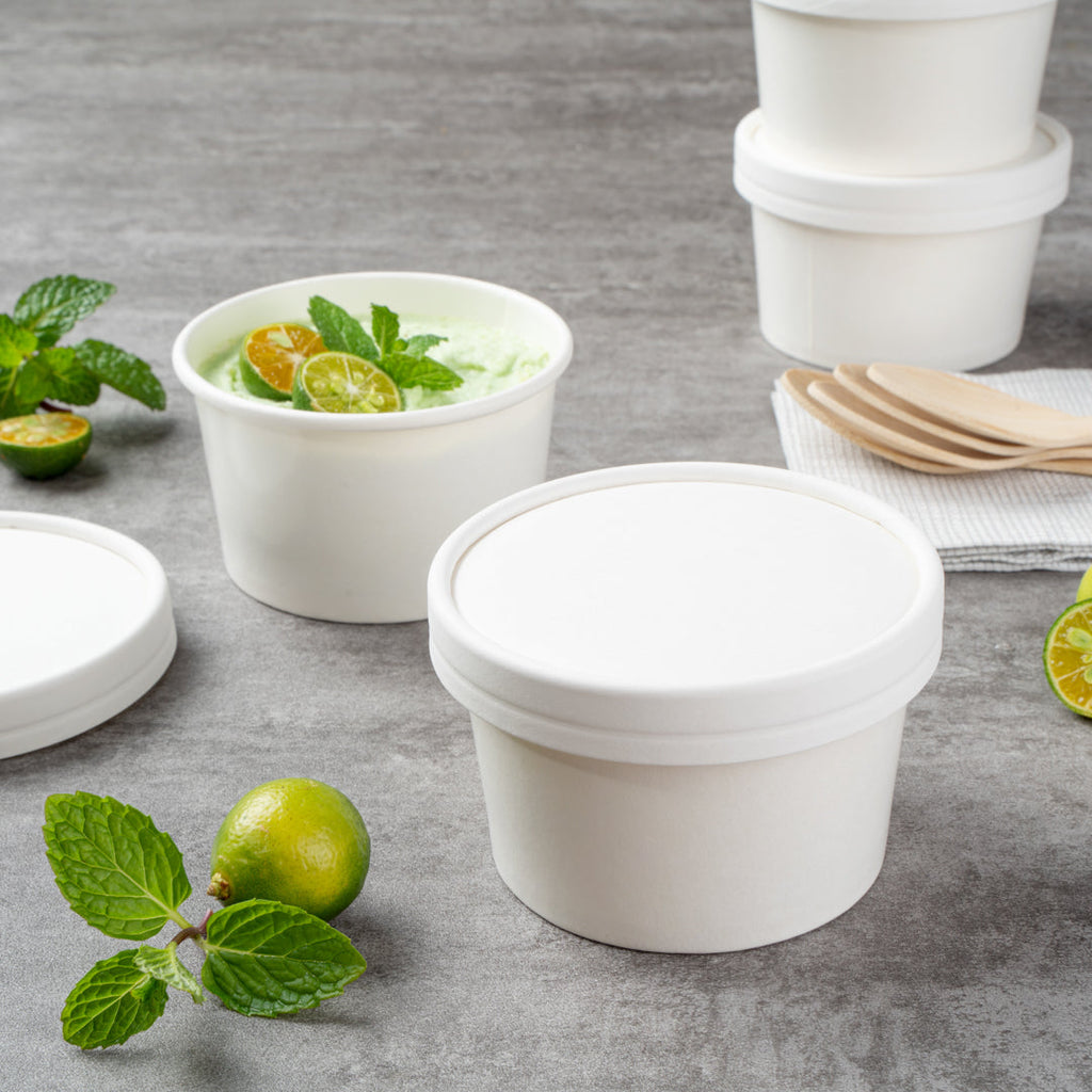 Coppetta Round White Paper To Go Cup Lid - Fits 5 oz - 3 1/2" x 3 1/2" x 1/2" - 50 count box