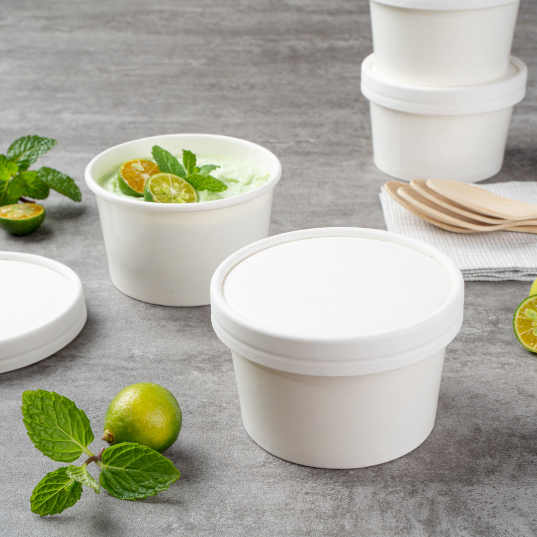 Coppetta Round White Paper To Go Cup Lid - Fits 5 oz - 3 1/2" x 3 1/2" x 1/2" - 50 count box