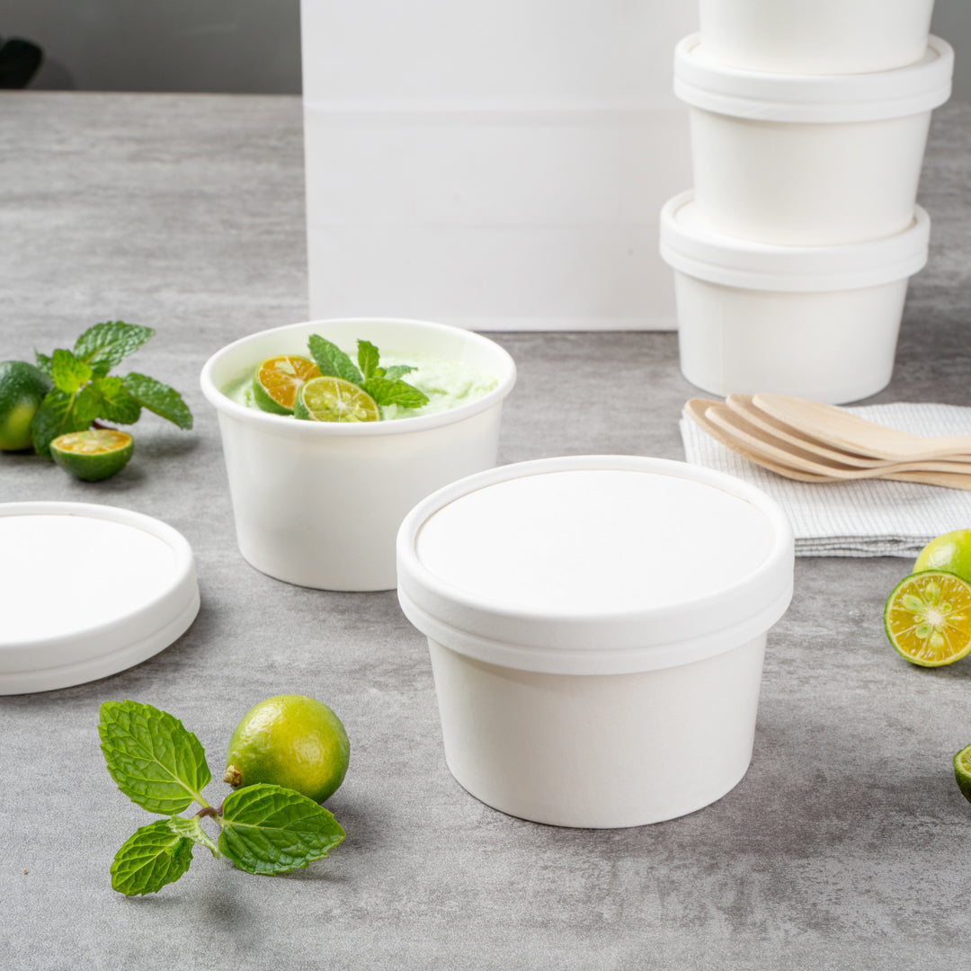 Coppetta Round White Paper To Go Cup Lid - Fits 5 oz - 3 1/2" x 3 1/2" x 1/2" - 200 count box