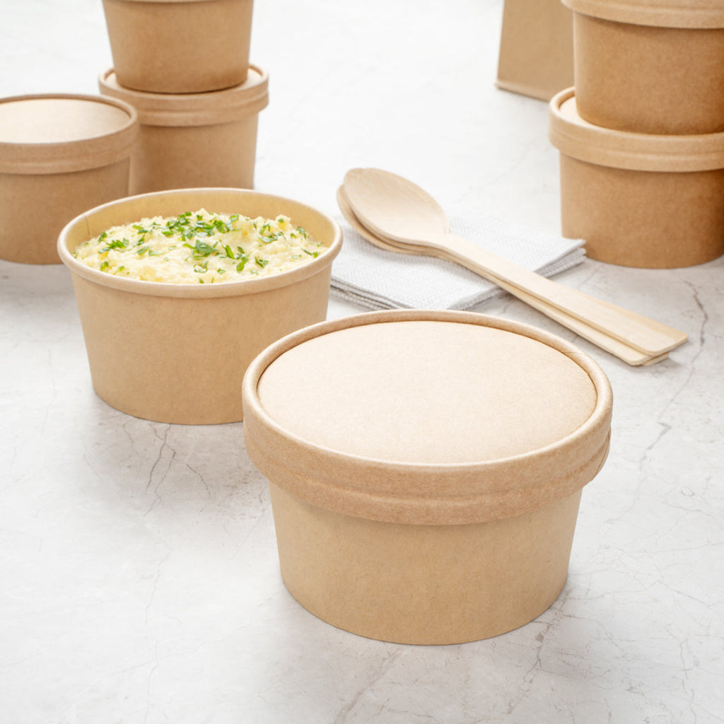 Coppetta Round Kraft Paper To Go Cup Lid - Fits 8 oz - 3 3/4" x 3 3/4" x 1/2" - 50 count box