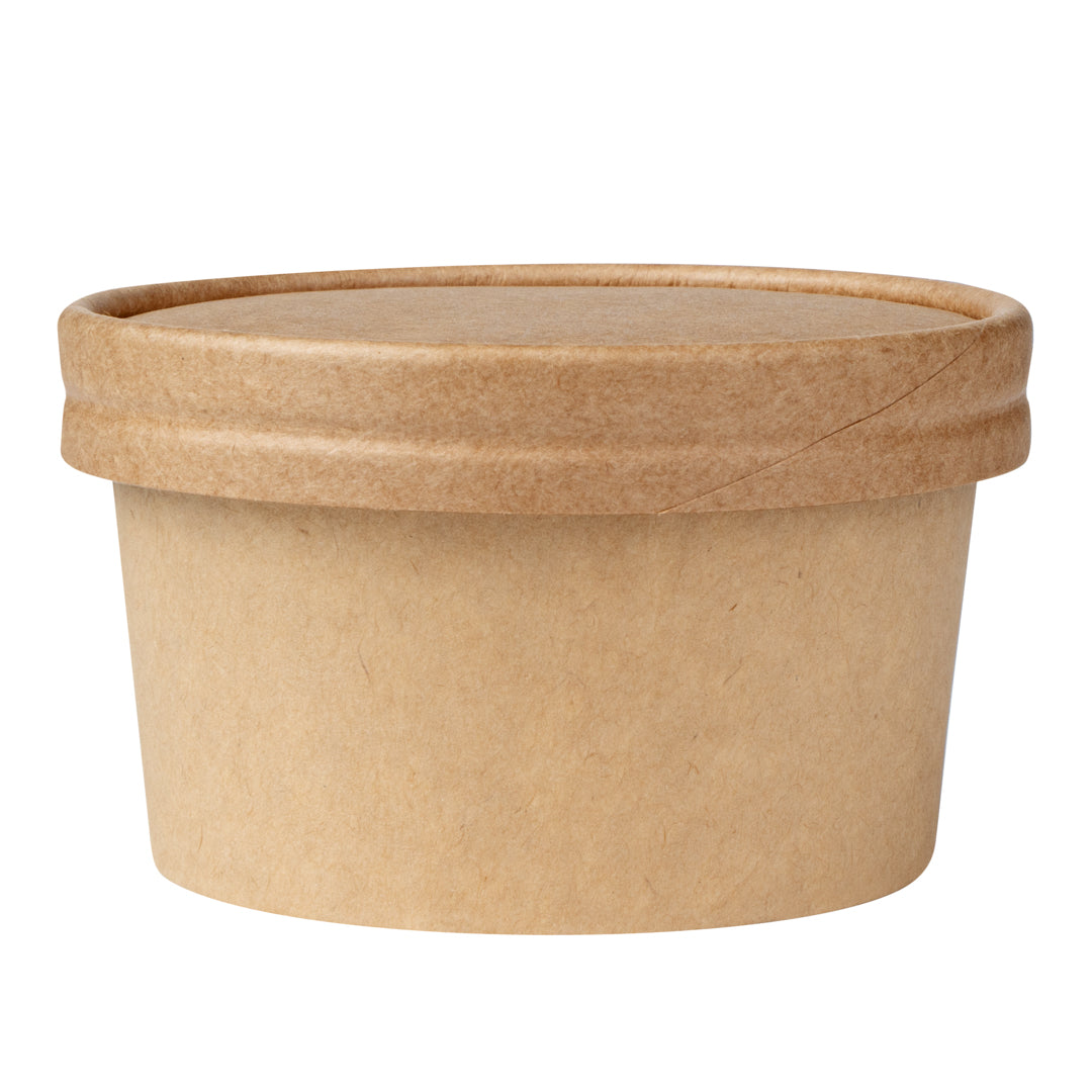 Coppetta Round Kraft Paper To Go Cup Lid - Fits 8 oz - 3 3/4" x 3 3/4" x 1/2" - 50 count box