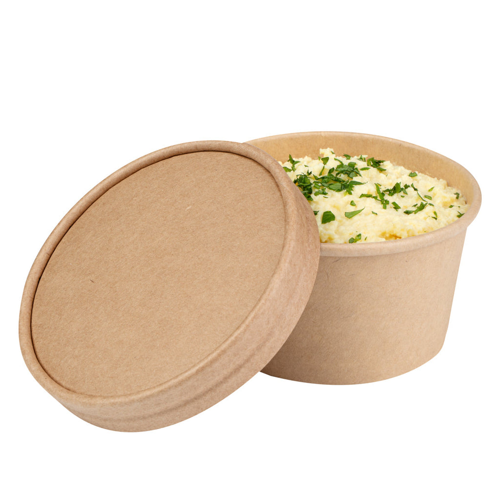 Coppetta Round Kraft Paper To Go Cup Lid - Fits 8 oz - 3 3/4" x 3 3/4" x 1/2" - 50 count box