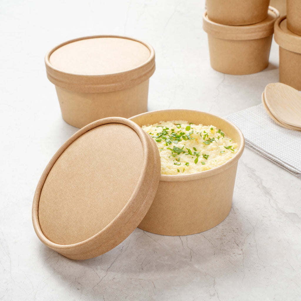 Coppetta Round Kraft Paper To Go Cup Lid - Fits 8 oz - 3 3/4" x 3 3/4" x 1/2" - 50 count box