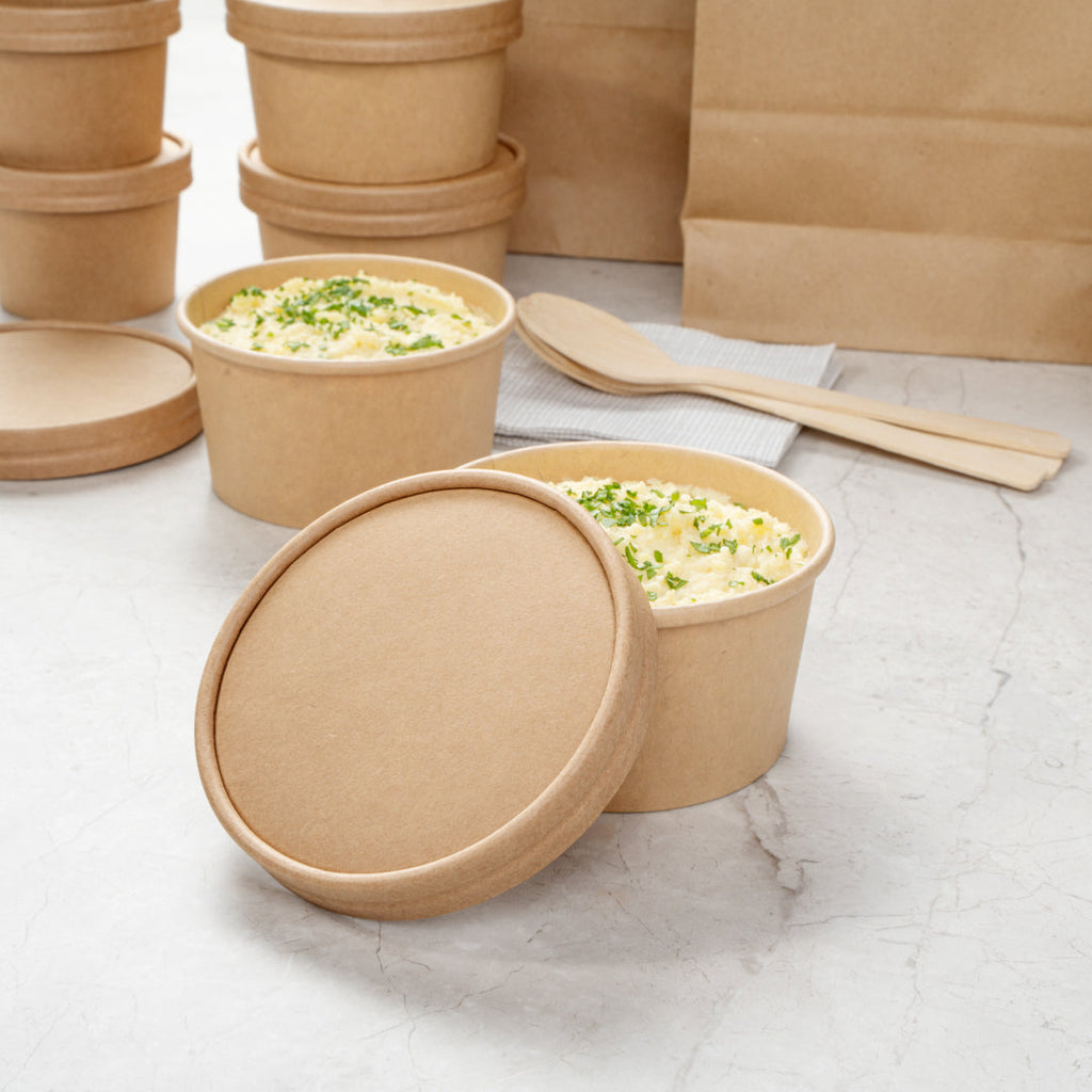 Coppetta Round Kraft Paper To Go Cup Lid - Fits 8 oz - 3 3/4" x 3 3/4" x 1/2" - 50 count box