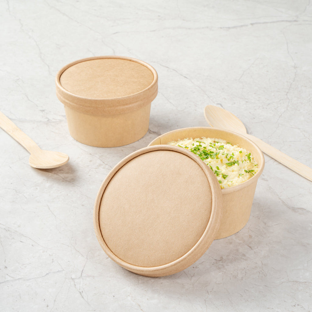 Coppetta Round Kraft Paper To Go Cup Lid - Fits 8 oz - 3 3/4" x 3 3/4" x 1/2" - 50 count box
