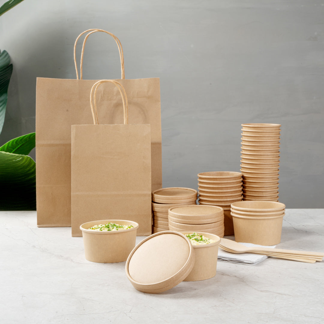 Coppetta Round Kraft Paper To Go Cup Lid - Fits 8 oz - 3 3/4" x 3 3/4" x 1/2" - 50 count box