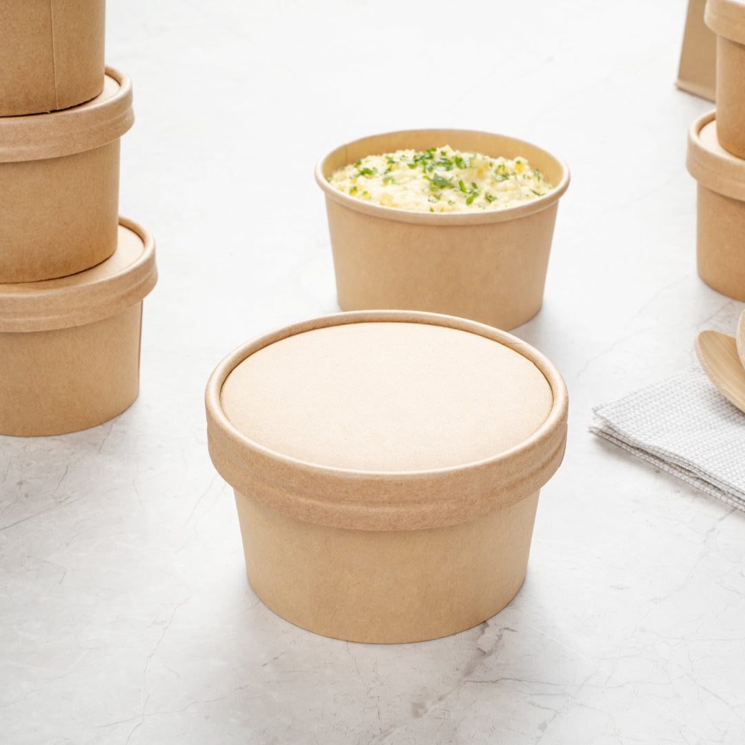 Coppetta Round Kraft Paper To Go Cup Lid - Fits 8 oz - 3 3/4" x 3 3/4" x 1/2" - 50 count box