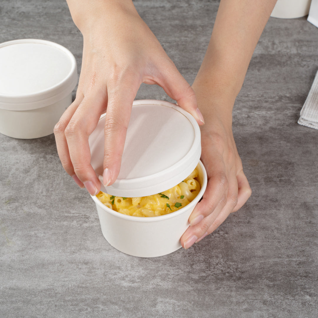 Coppetta Round White Paper To Go Cup Lid - Fits 8 oz - 50 count box
