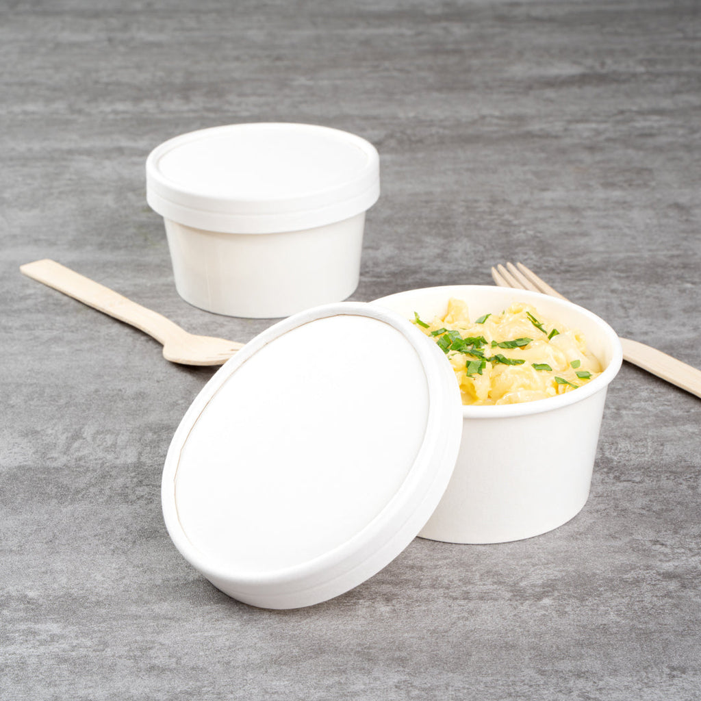 Coppetta Round White Paper To Go Cup Lid - Fits 8 oz - 50 count box