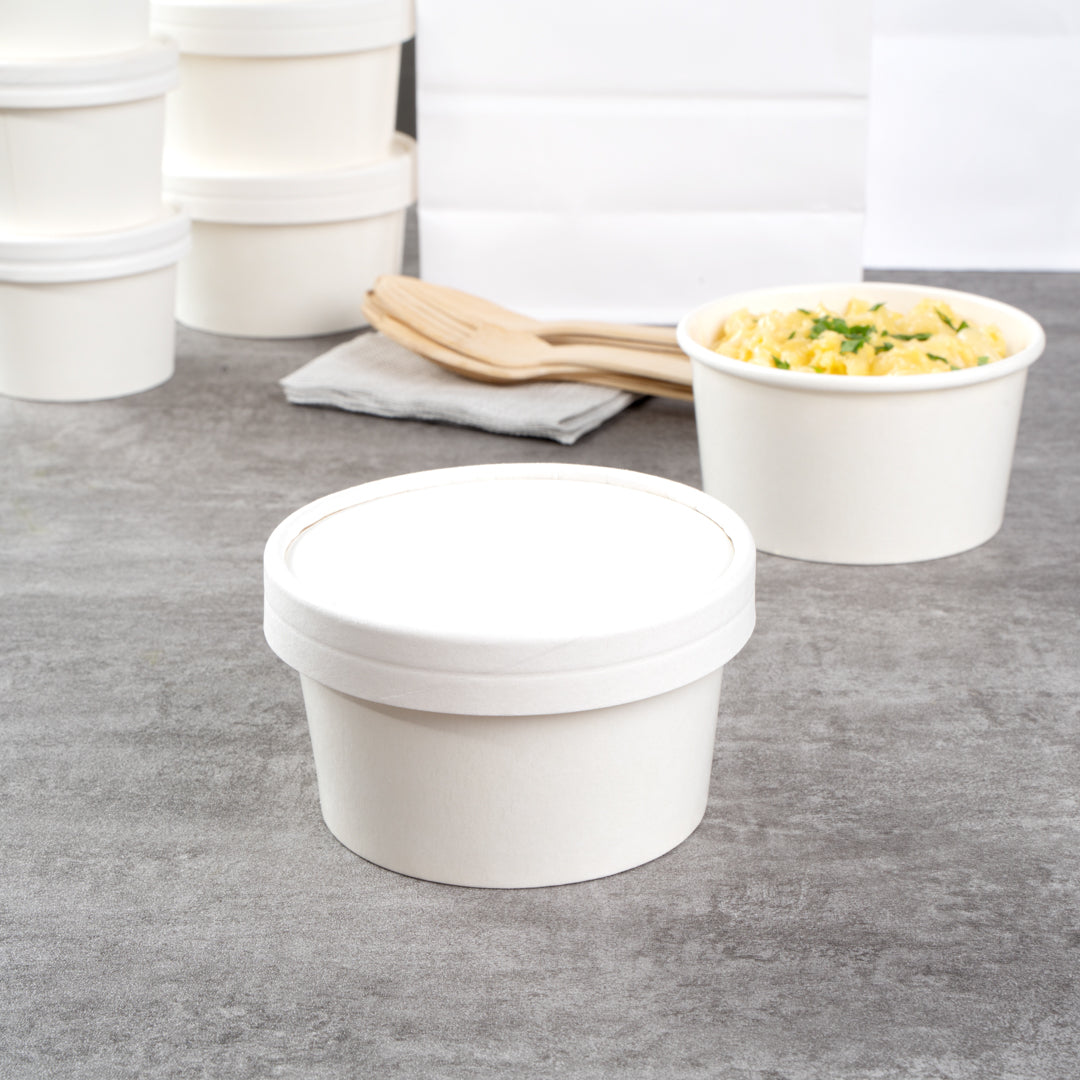 Coppetta Round White Paper To Go Cup Lid - Fits 8 oz - 50 count box